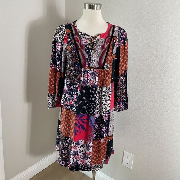Anthropologie One September Womens Small Arcata Patchwork Dress Long Sleeve - Picture 1 of 10